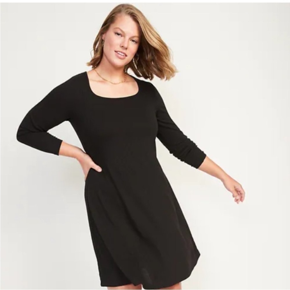 NWT! Old Navy Fit and Flare Black Long Sleeve Ribbed Dress - Multiple Sizes💛
